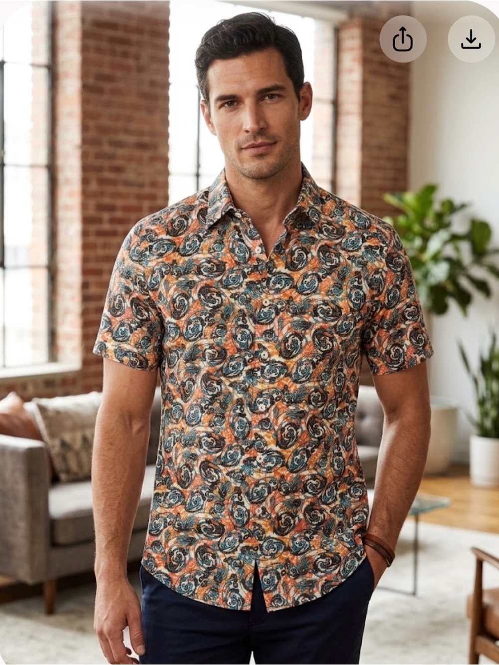 Robert Graham Exclusive Classic Fit SS Button Down Shirt Size M Paisley Swirl